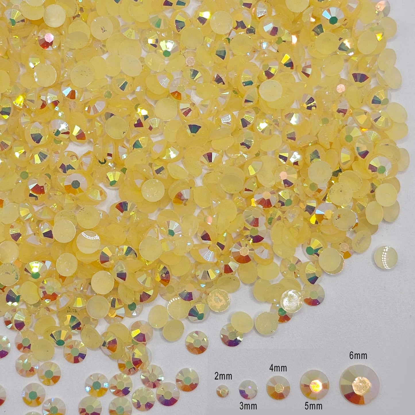 Bulk AB Jelly Flatback Resin Acrylic Rhinestones Non-Hotfix Light Yellow 2mm 3mm 4mm 5mm 6mm