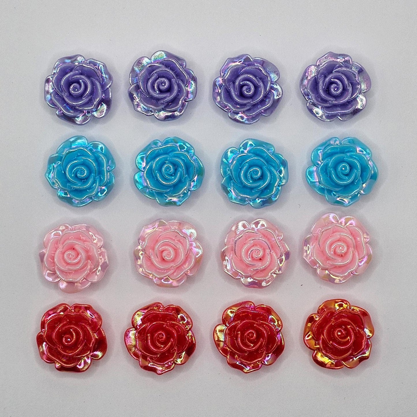 10/30 Pcs Iridescent color rose flower Beads Cabochon Resin Flat Back Cabochons, Loose Beads, charms with hole 18mm #CAB111