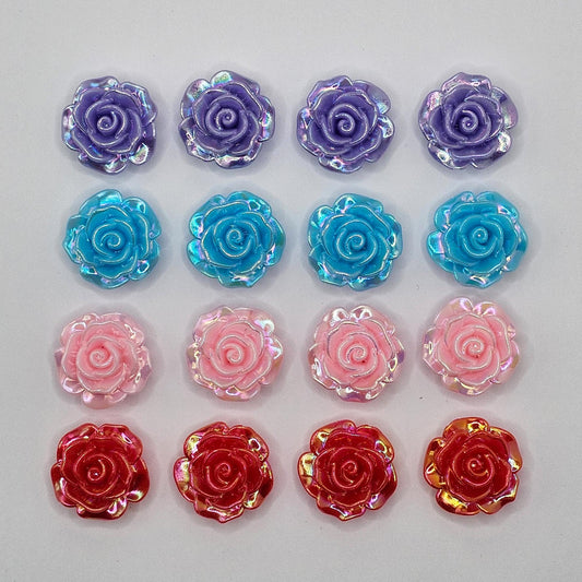 10/30 Pcs Iridescent color rose flower Beads Cabochon Resin Flat Back Cabochons, Loose Beads, charms with hole 18mm #CAB111