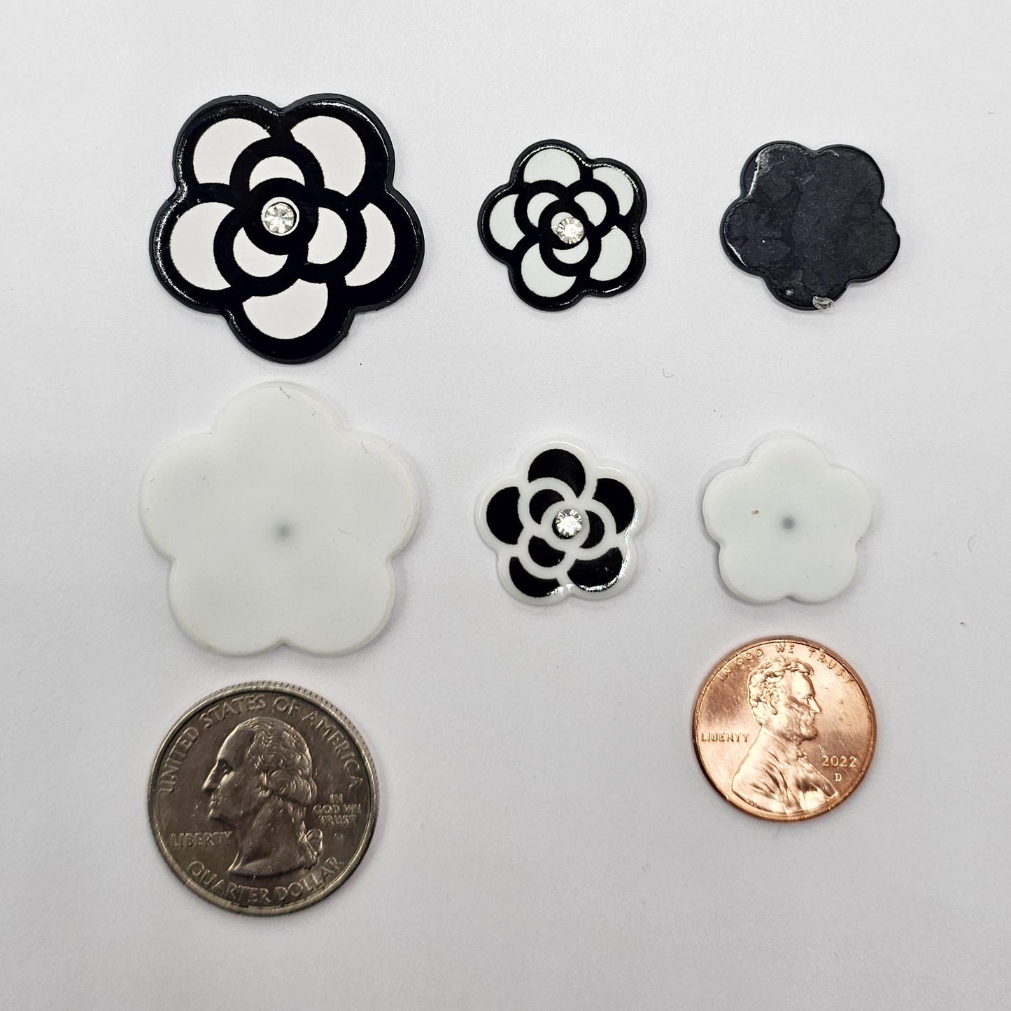 10 Pcs Camellia Flower Acrylic Rhinestone White Black Cabochons, Cabochon, 28mm 18mm #CAB190