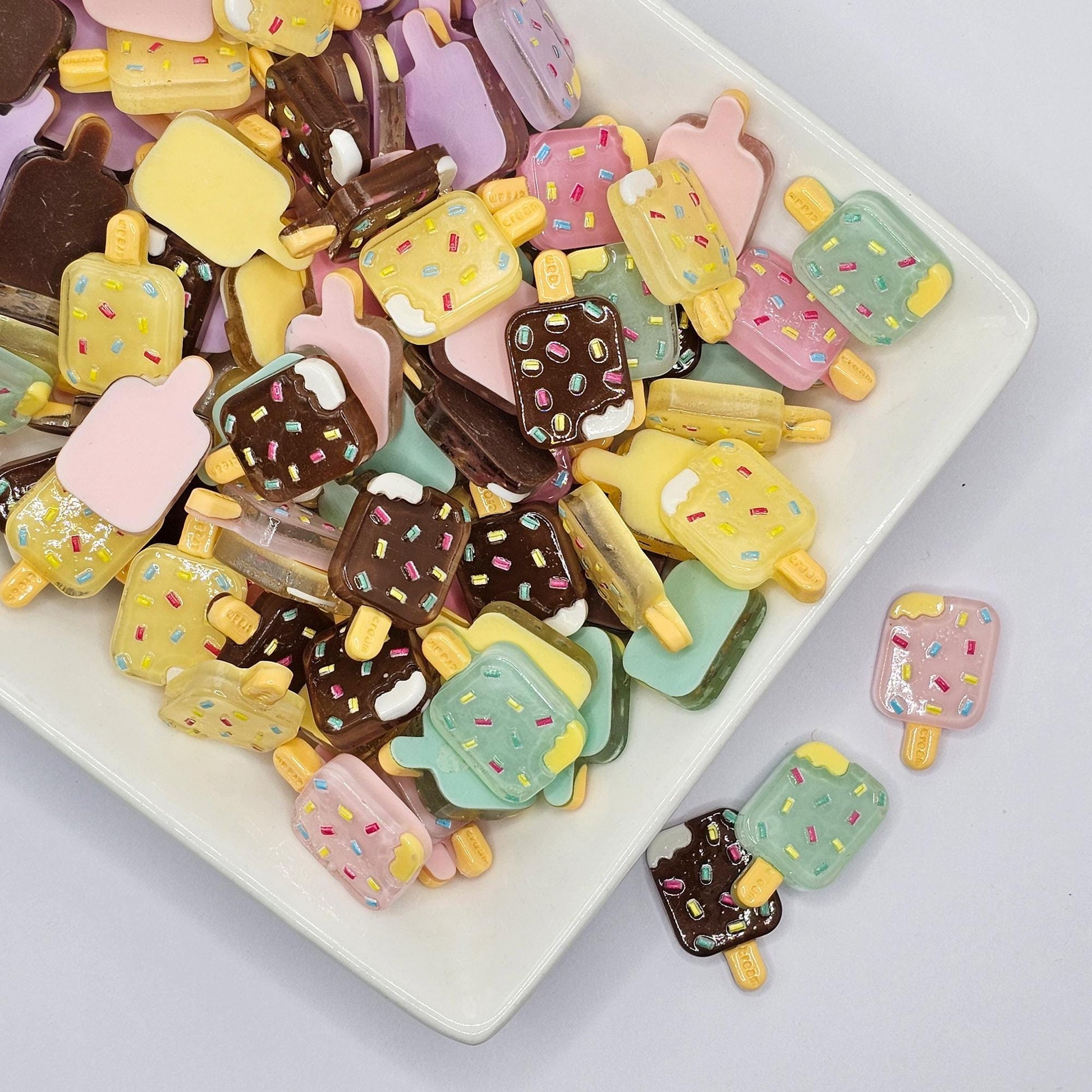 8/15/30 pcs Translucent Sprinkle Popsicle Flat Back Resin Cabochons, Kawaii Cabochon #CAB191