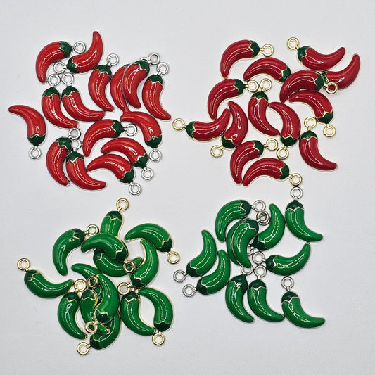 10/30 Pcs Enamel Chili Peppers Silver Gold Tone Charm, Charms #CM112