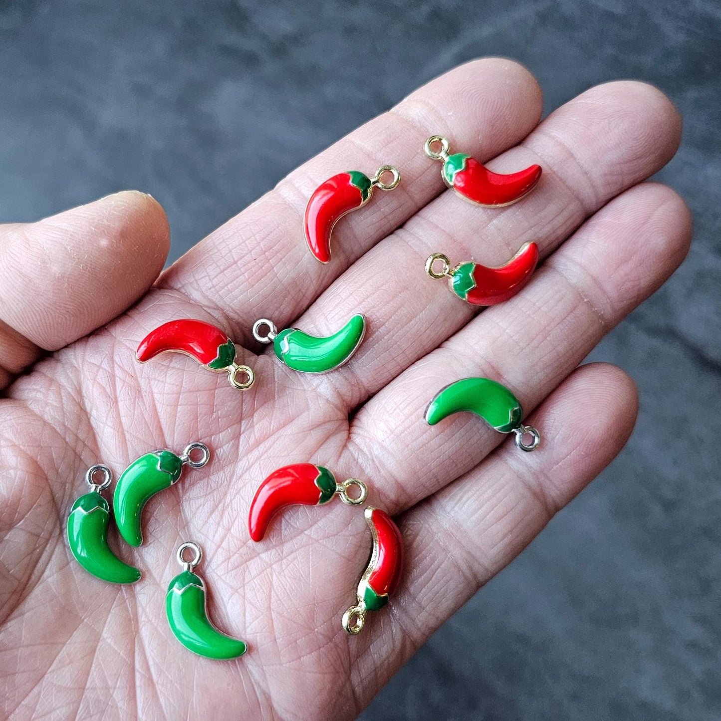 10/30 Pcs Enamel Chili Peppers Silver Gold Tone Charm, Charms #CM112