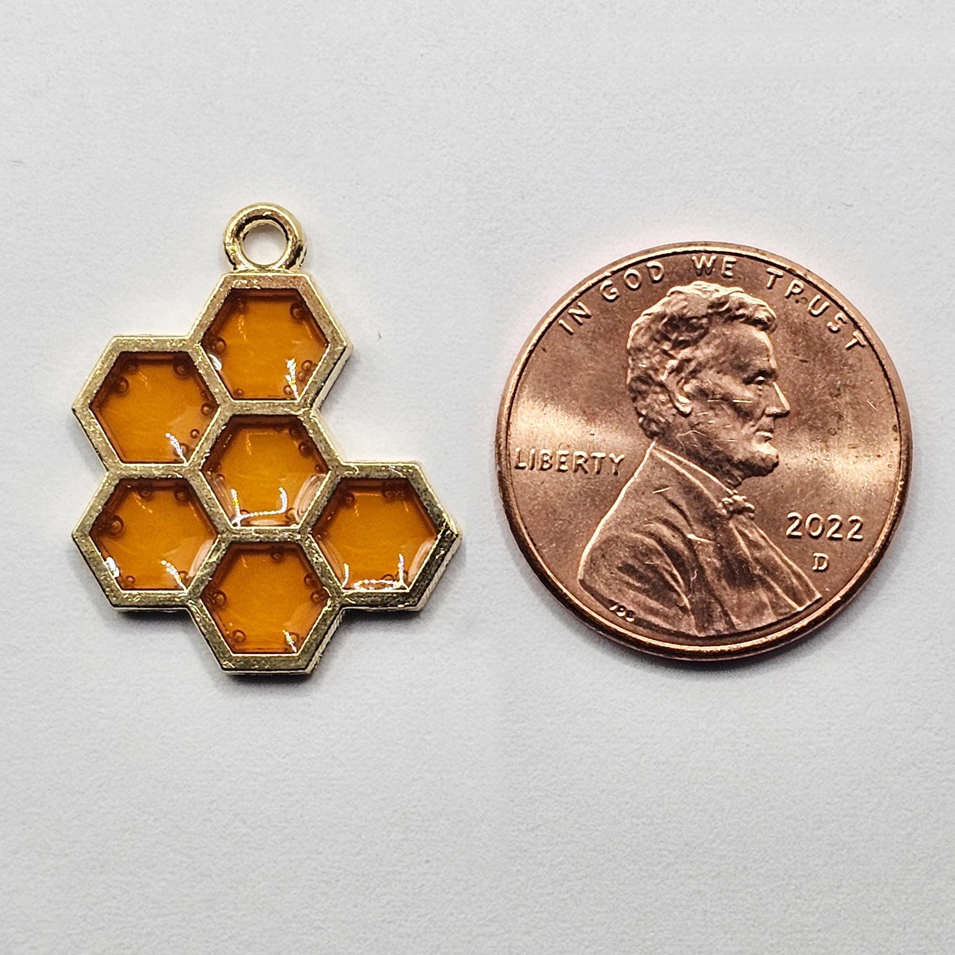 6/15/30 Pcs Honeycomb Charms, Yellow Resin Bee Hive Gold Tone Charm, #CM113