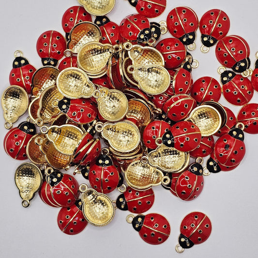 6/15/30 Pcs Ladybugs Enameled Charms Silver Tone Gold Tone Lady Bug Charm #CM115