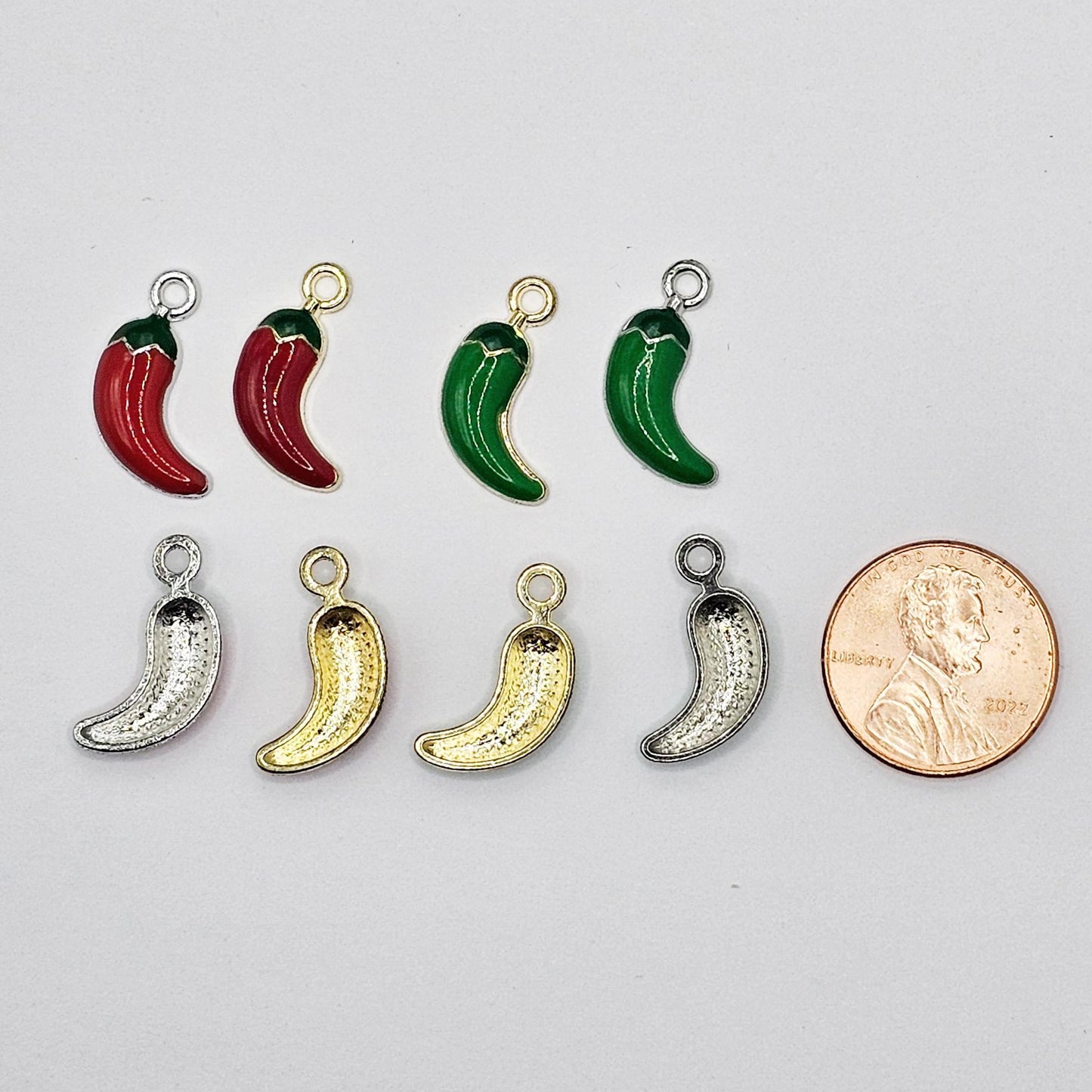10/30 Pcs Enamel Chili Peppers Silver Gold Tone Charm, Charms #CM112