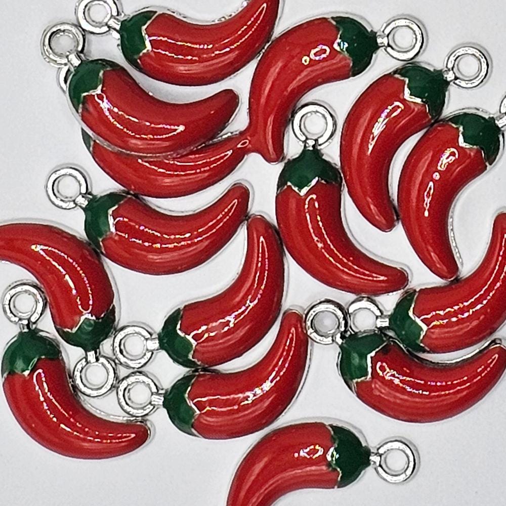 10/30 Pcs Enamel Chili Peppers Silver Gold Tone Charm, Charms #CM112