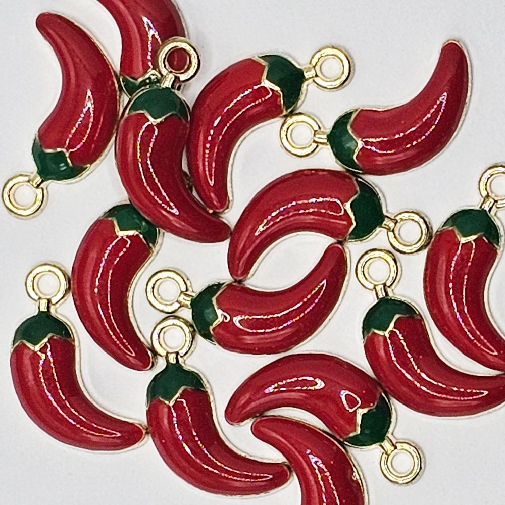 10/30 Pcs Enamel Chili Peppers Silver Gold Tone Charm, Charms #CM112