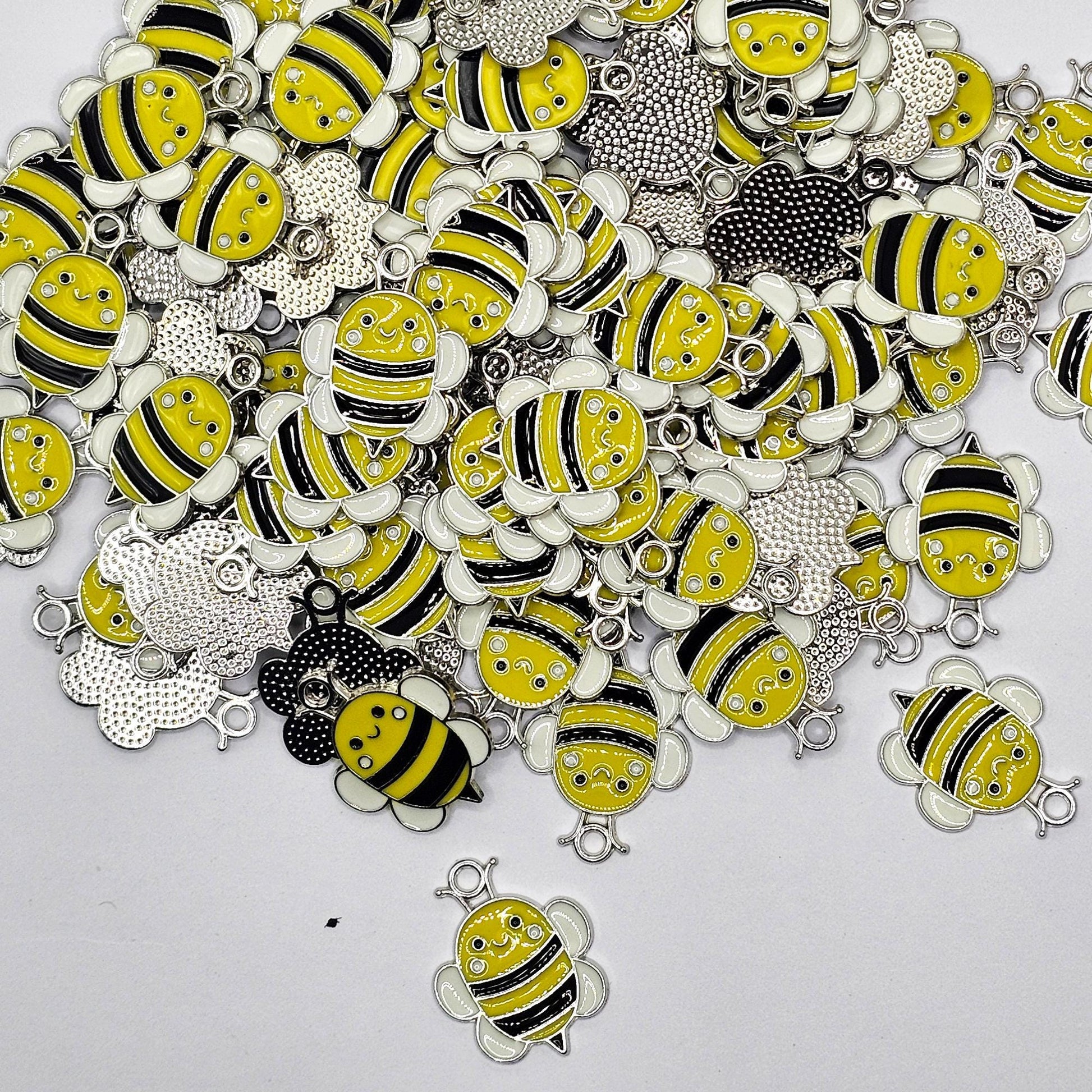 6/15/30 Pcs Honey Bee Bumblebee Enameled Charms Silver Tone Gold Tone #CM114