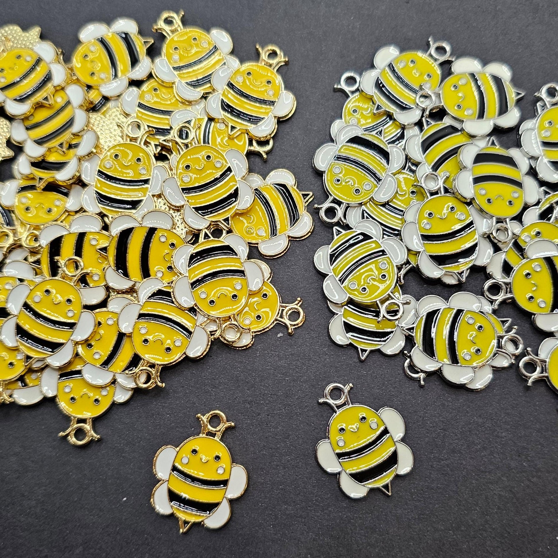6/15/30 Pcs Honey Bee Bumblebee Enameled Charms Silver Tone Gold Tone #CM114