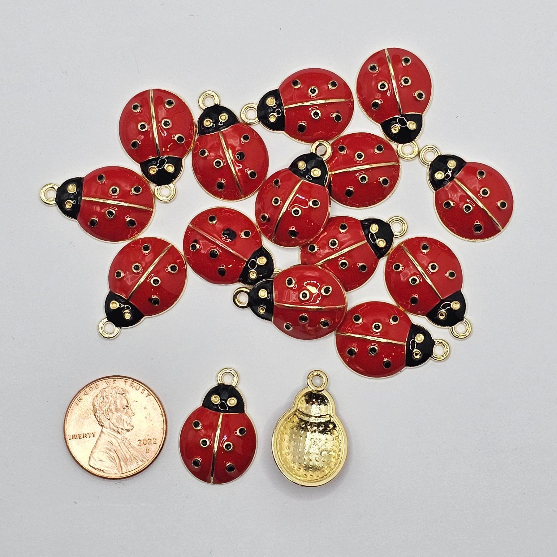 6/15/30 Pcs Ladybugs Enameled Charms Silver Tone Gold Tone Lady Bug Charm #CM115