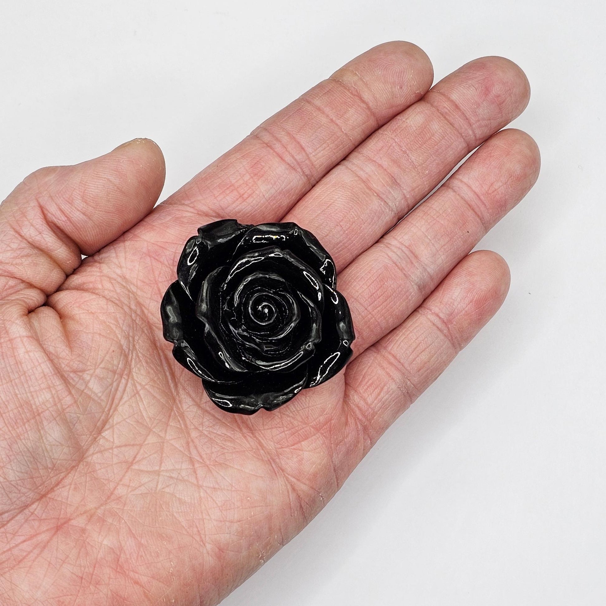 6 Pcs Gloss Finished Large Black Rose Flower Resin Flatback Cabochons #CAB199