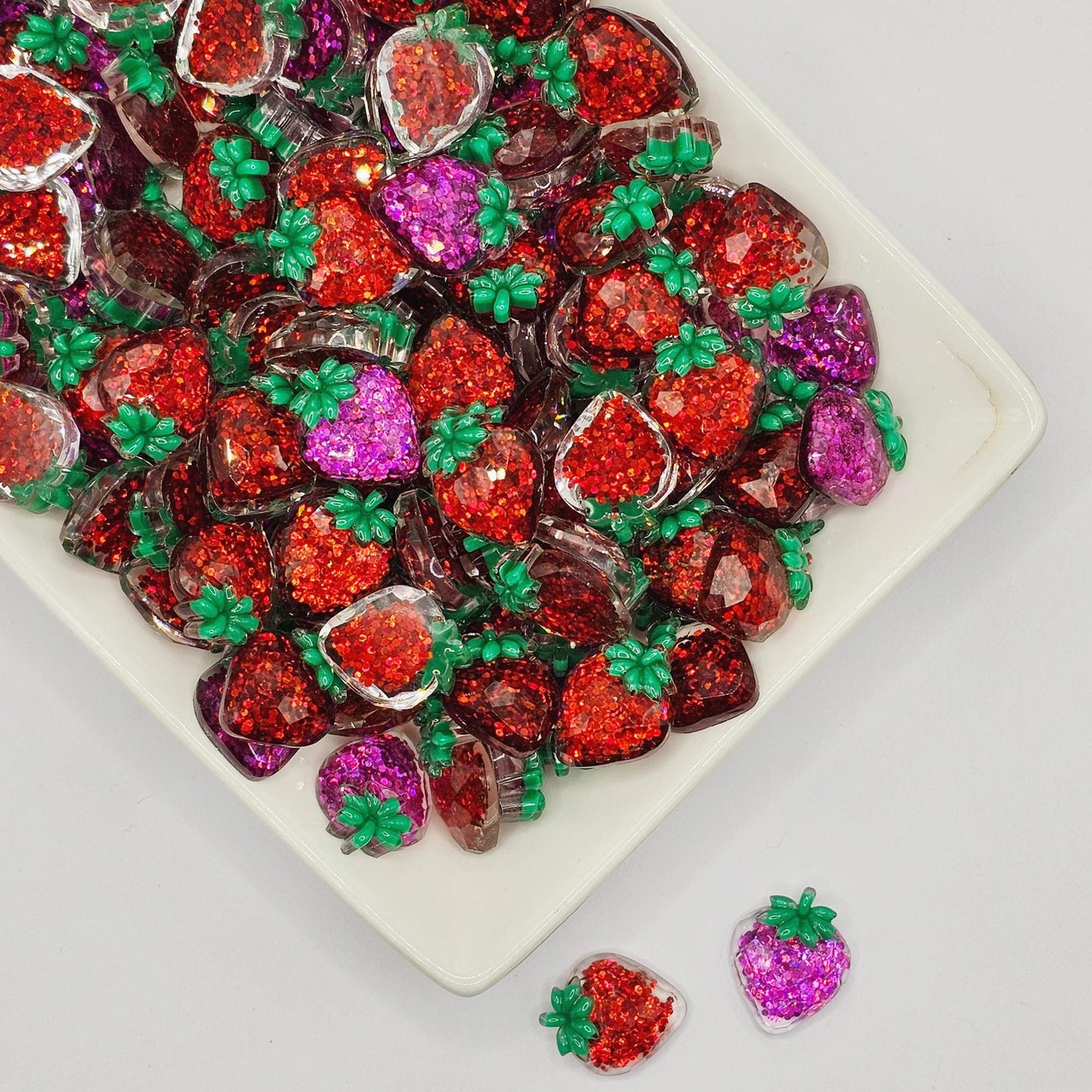 5/15 Pcs Glitter Sparkly Strawberry Resin Flat Back Cabochons, Fruits Flatback Cabochon #CAB200