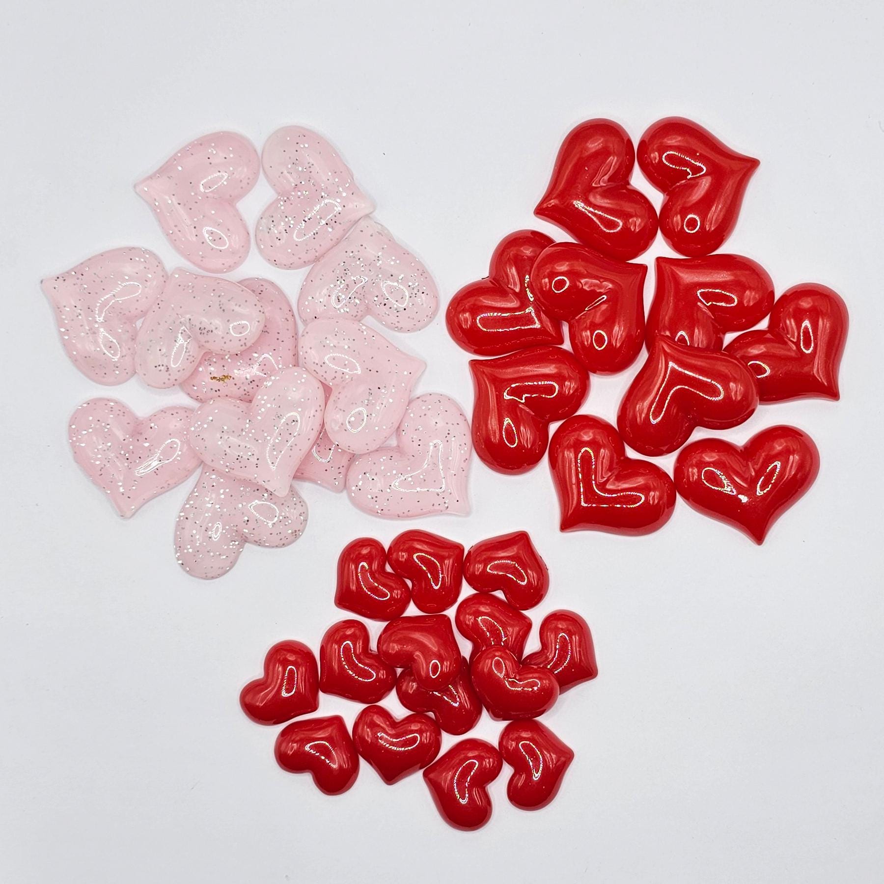 10/25 Pcs Heart Gloss Finished Heart Cabochon Resin Flatback Red Pink Glitter Cabochons #CAB210