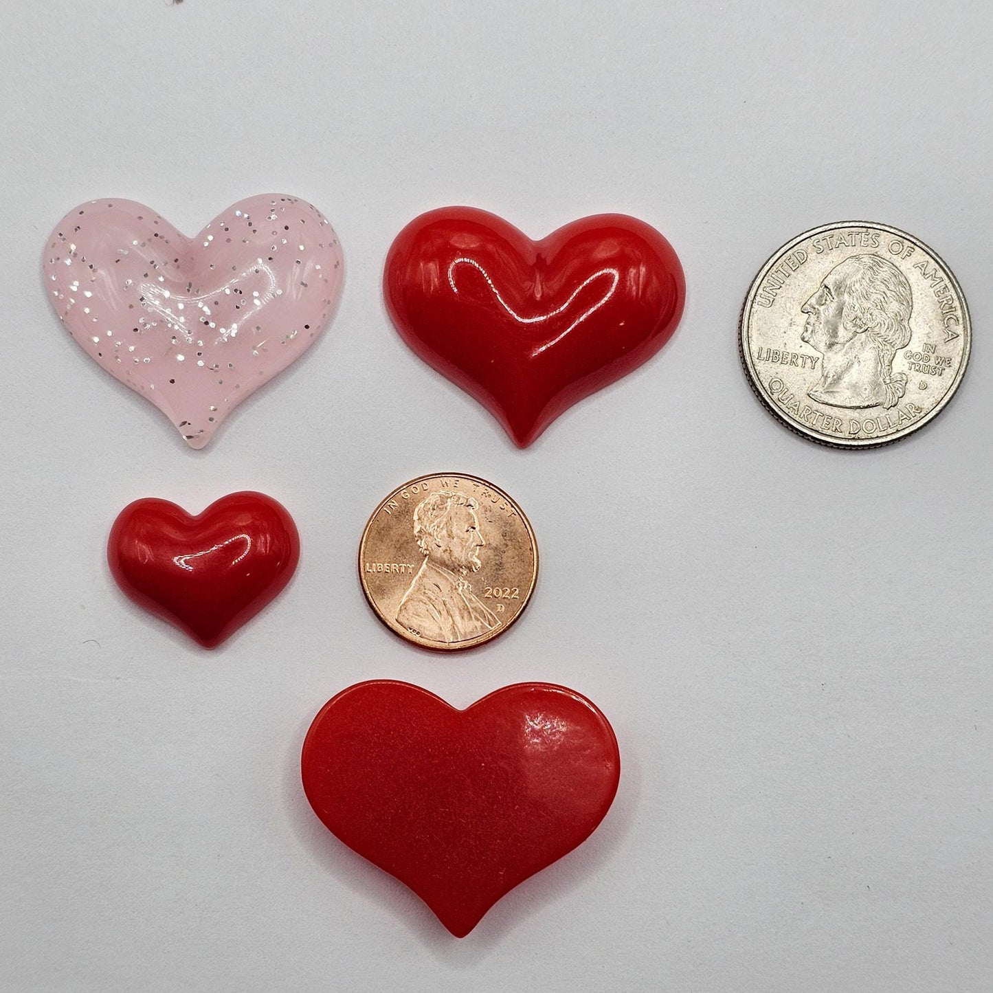 10/25 Pcs Heart Gloss Finished Heart Cabochon Resin Flatback Red Pink Glitter Cabochons #CAB210