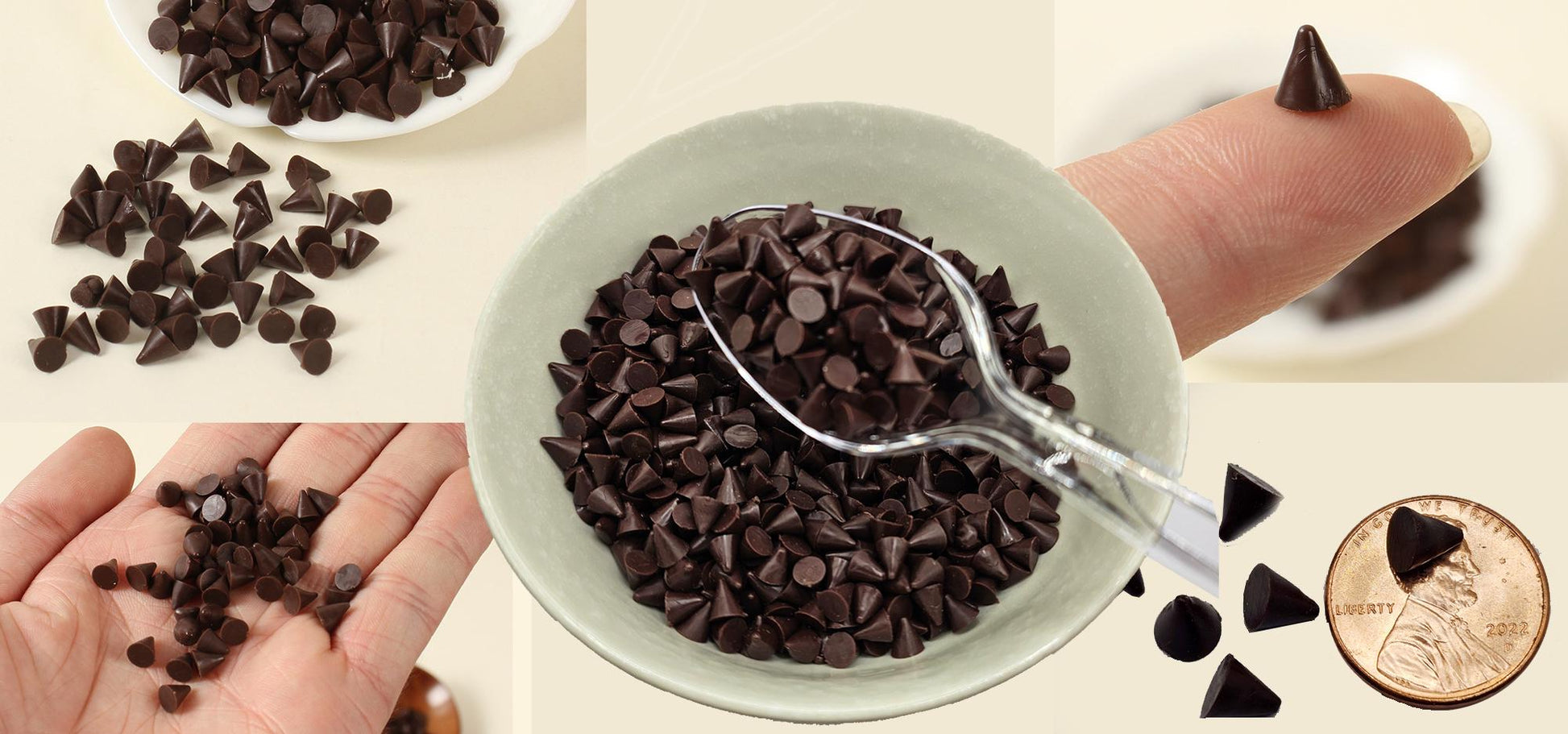20/50 Pcs Resin Chocolate Chips Cabochon NON EDIBLE Realistic Flat Back Bake Chip Cabochons #CAB215