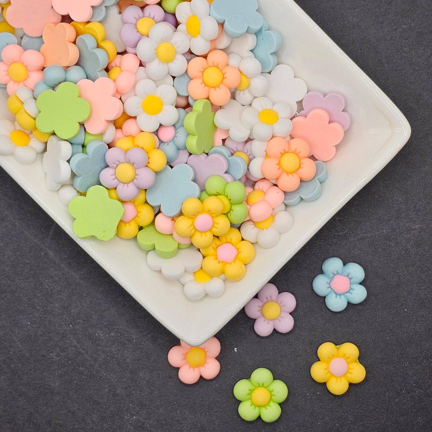 10/25 Pcs Five Petal Pastel Color Round Flower Resin Flatback Cabochons #CAB193