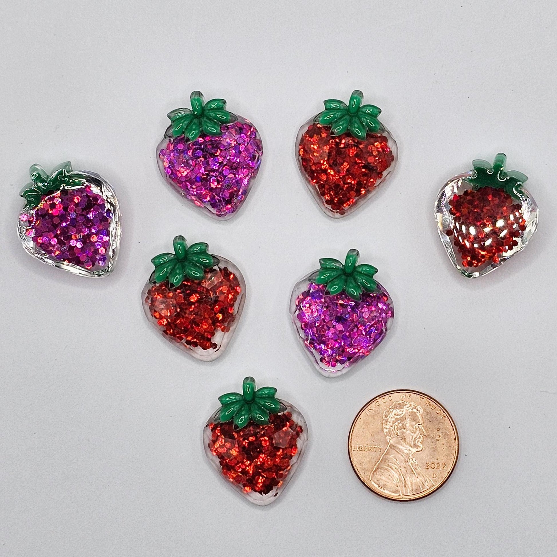 5/15 Pcs Glitter Sparkly Strawberry Resin Flat Back Cabochons, Fruits Flatback Cabochon #CAB200