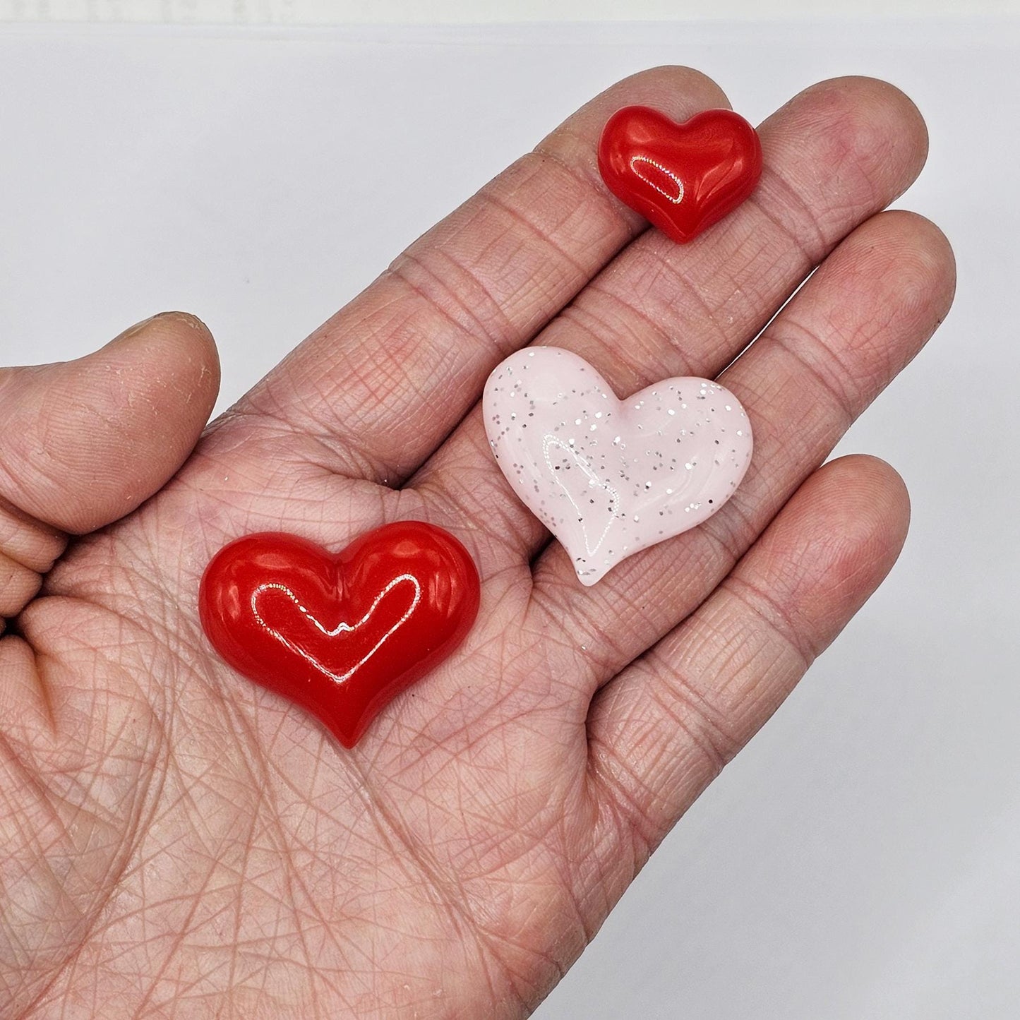 10/25 Pcs Heart Gloss Finished Heart Cabochon Resin Flatback Red Pink Glitter Cabochons #CAB210