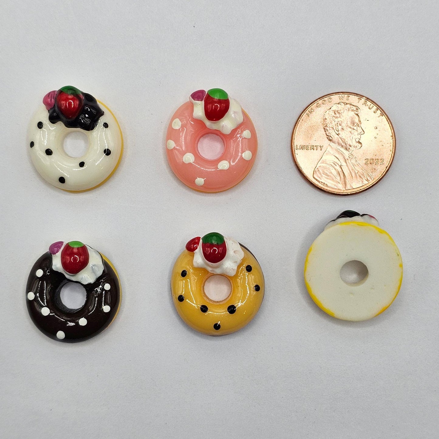 8/20 Pcs Doughnut Strawberry Donut Fake Food Resin Flatback Charm Cabochons, Strawberry Chocolate Donut Cabochon #CAB213