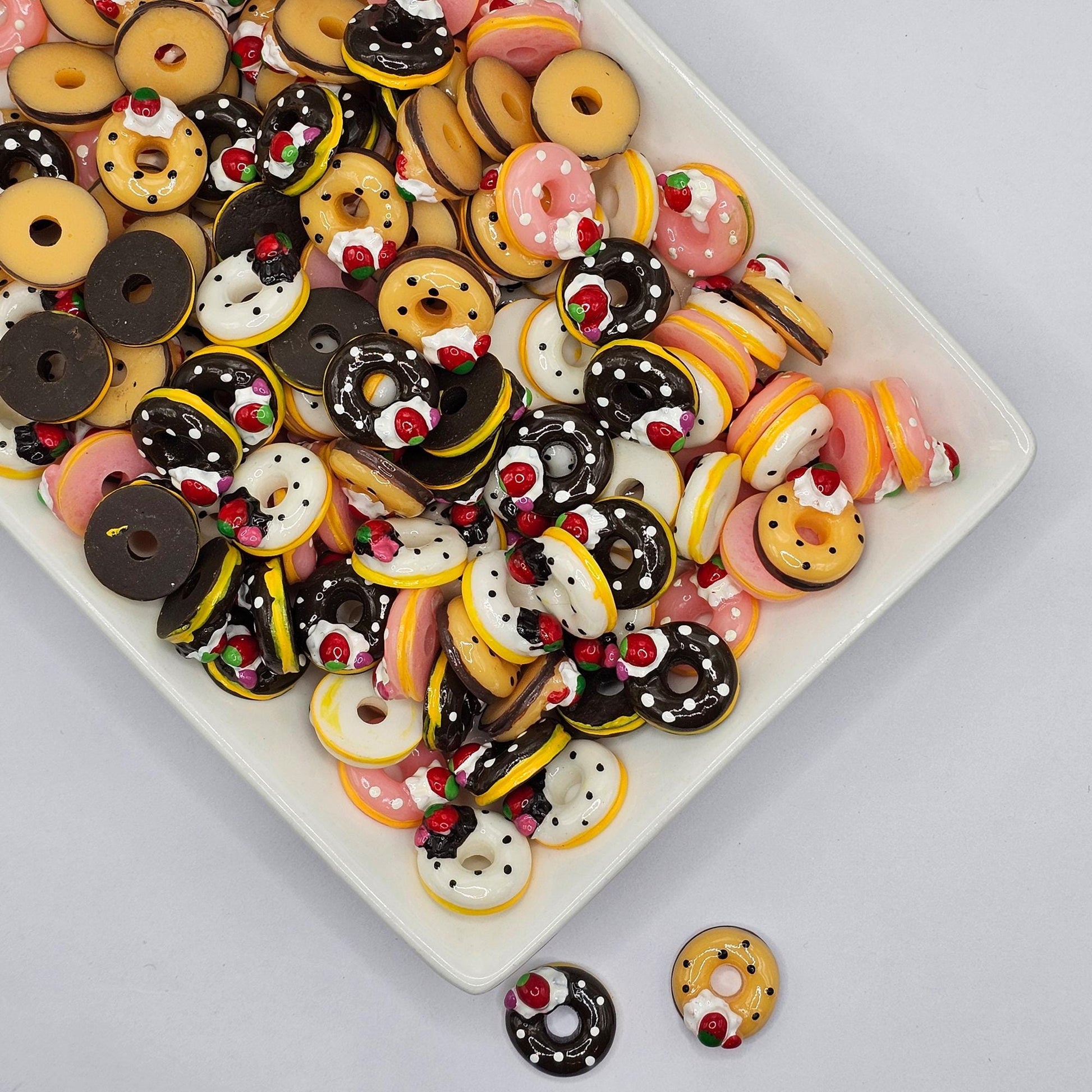 8/20 Pcs Doughnut Strawberry Donut Fake Food Resin Flatback Charm Cabochons, Strawberry Chocolate Donut Cabochon #CAB213