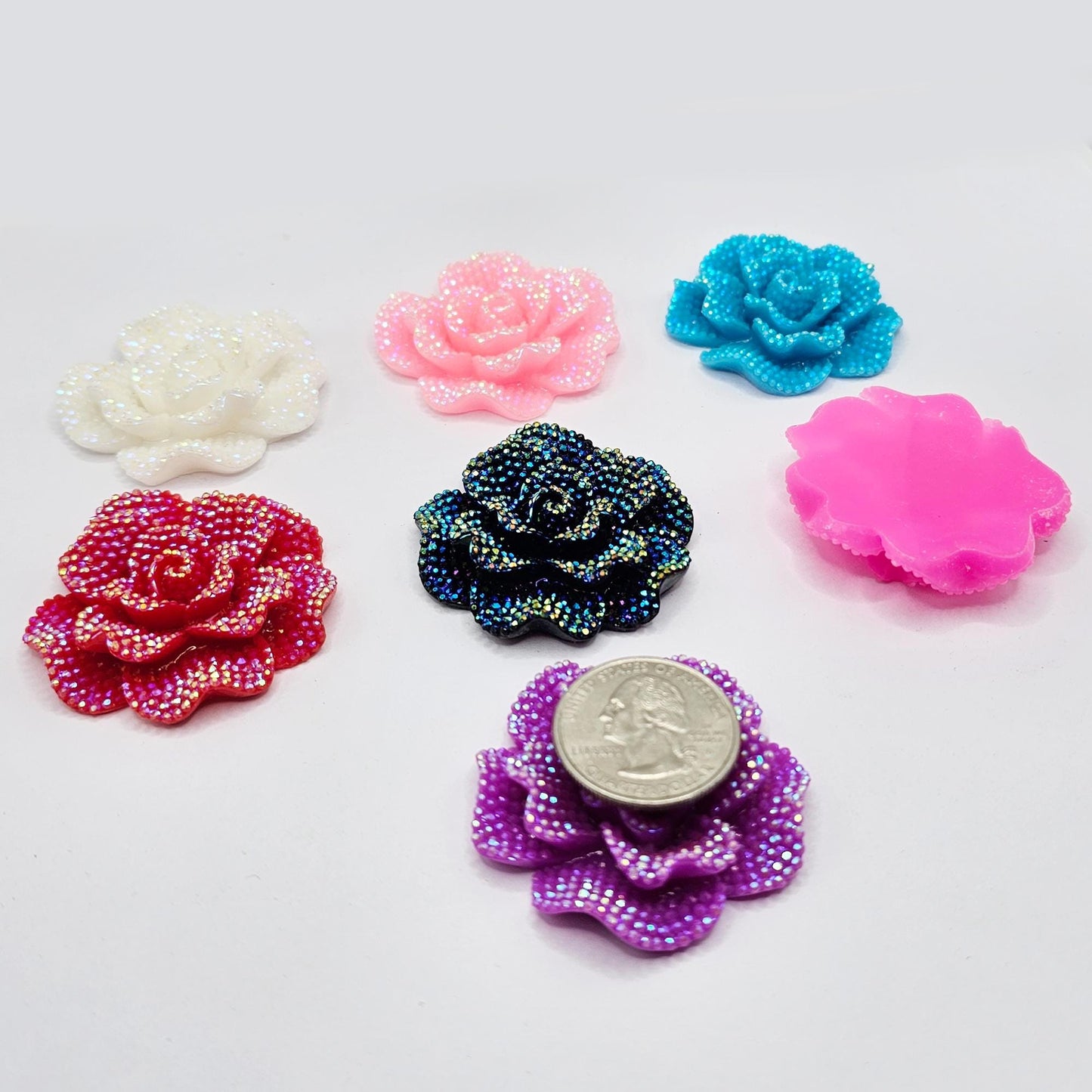 1/5/10 Pcs Large Faux Rhinestone Rose Flower Cabochon Resin Flatback Flower 40mm