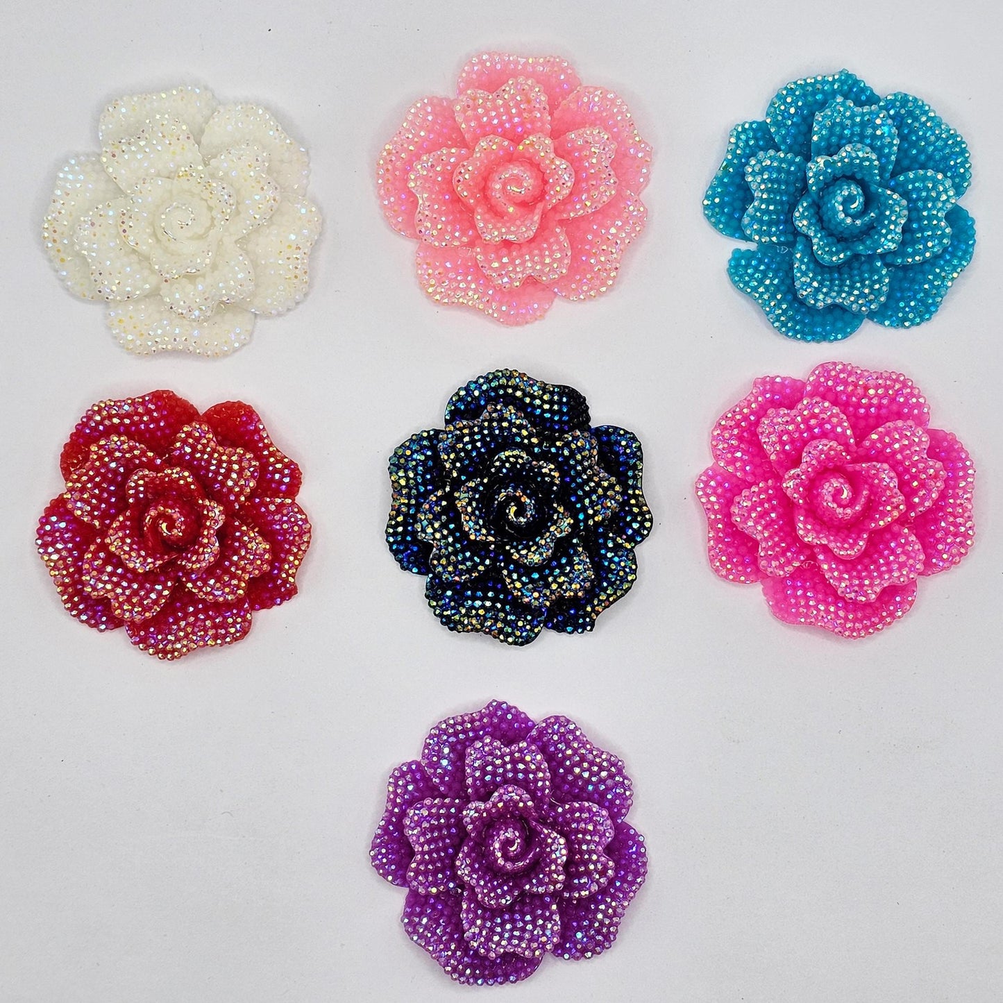 1/5/10 Pcs Large Faux Rhinestone Rose Flower Cabochon Resin Flatback Flower 40mm
