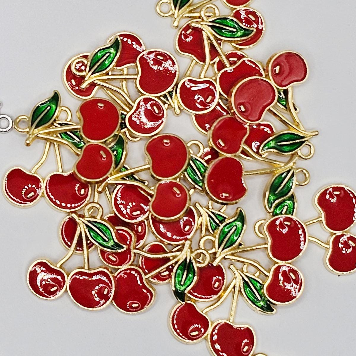 10/30 Pcs Cherry Enameled Charms Silver Tone Gold Tone Cherry Fruits #CM116