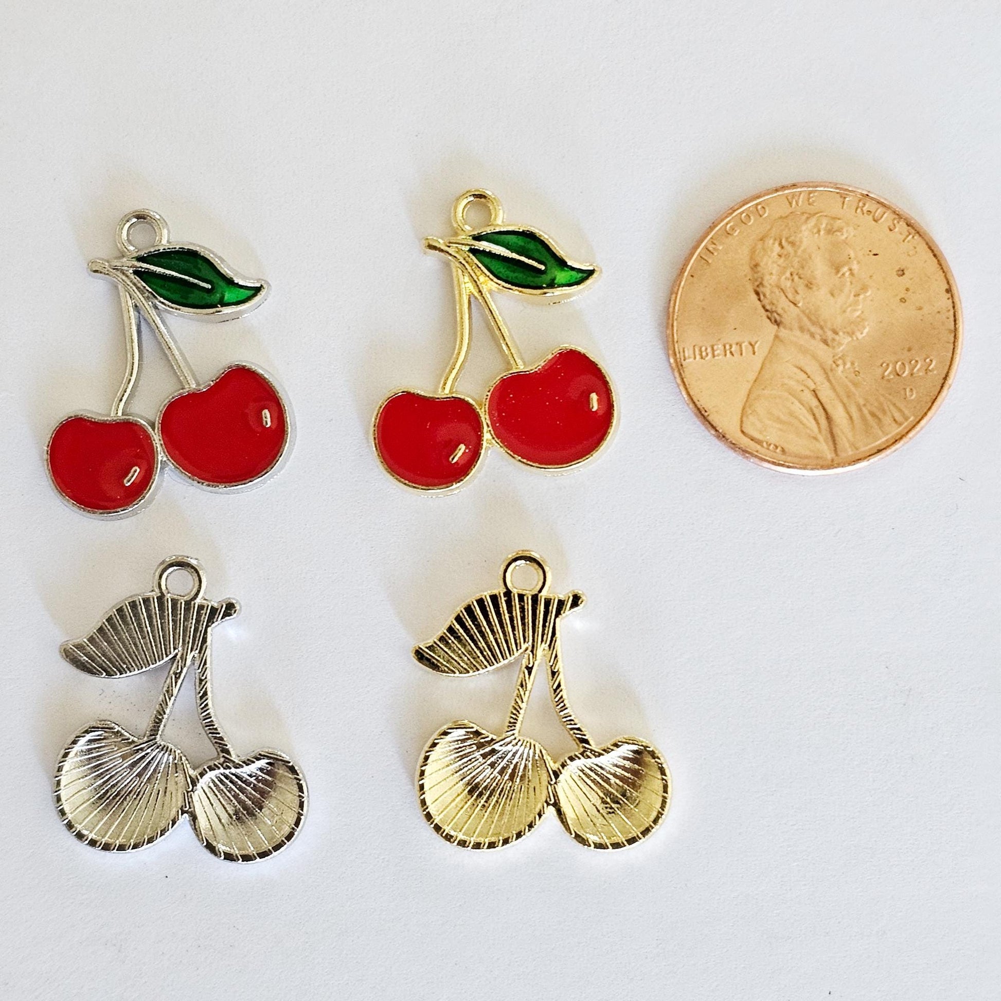 10/30 Pcs Cherry Enameled Charms Silver Tone Gold Tone Cherry Fruits #CM116