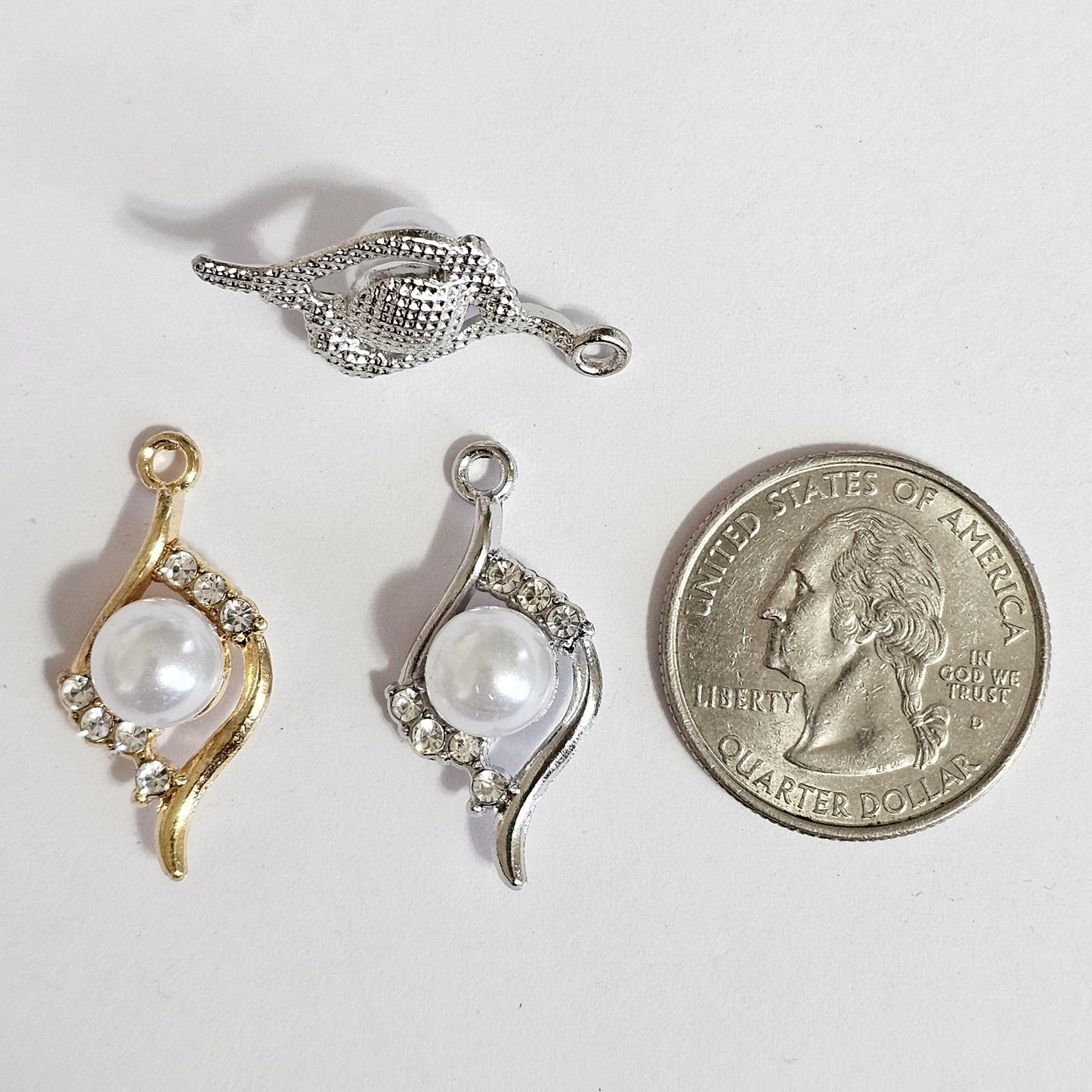 6/15/30 Pcs Faux Pearl Drop Rhinestone Charms Silver Tone Gold Tone Pearl Pendant Charm #CM117