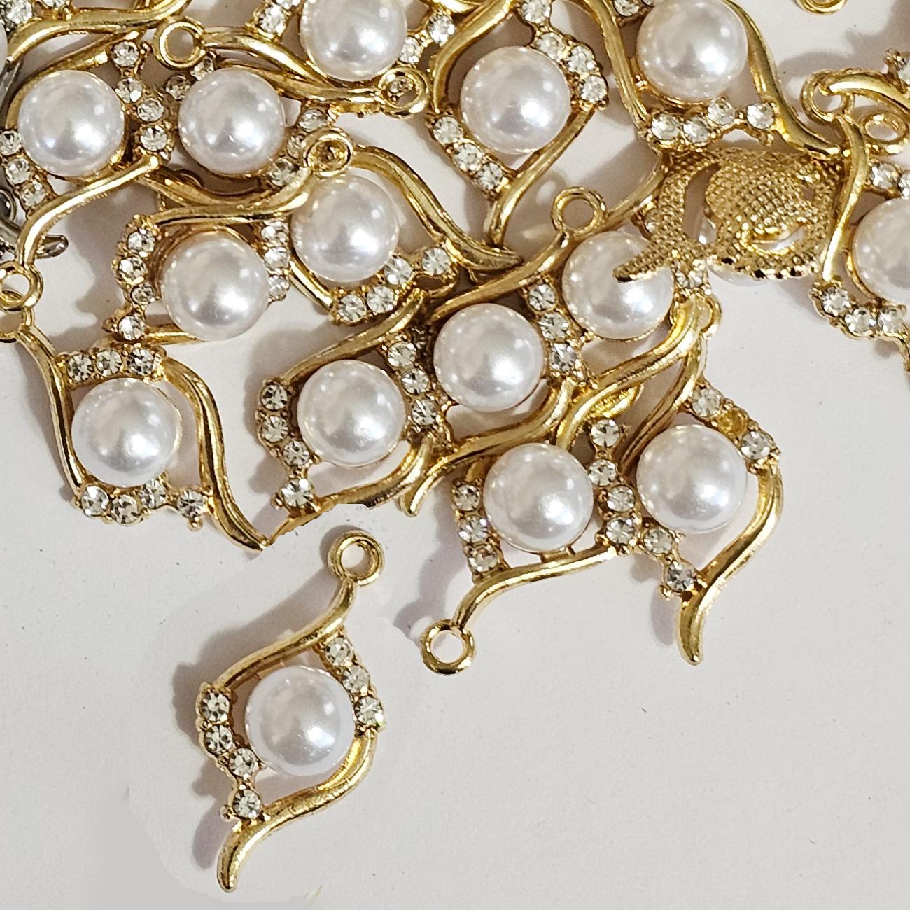 6/15/30 Pcs Faux Pearl Drop Rhinestone Charms Silver Tone Gold Tone Pearl Pendant Charm #CM117