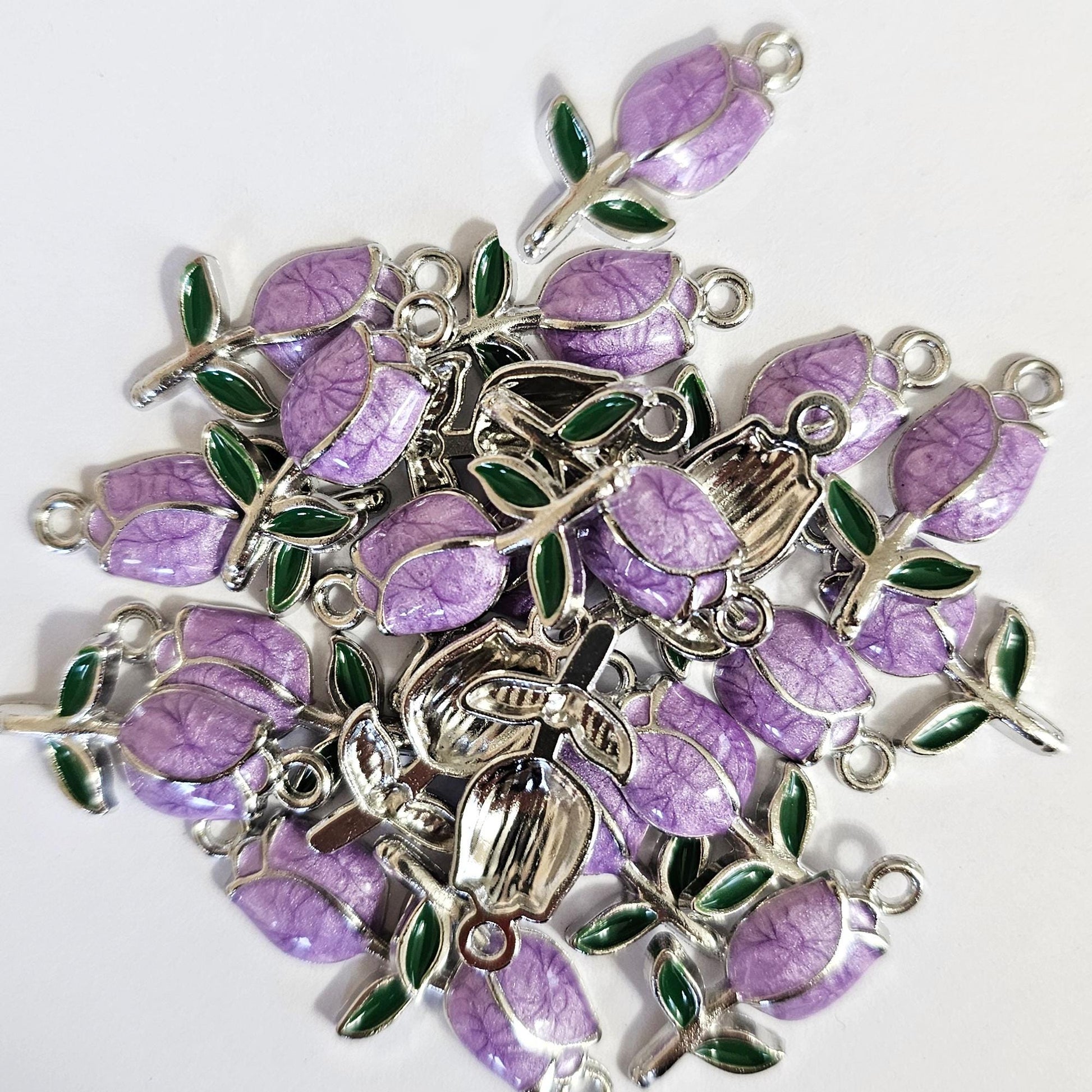 10/30 Pcs Enamel Tulip Flower Silver Gold Tone Charm, Flower Pendant Charms #CM118