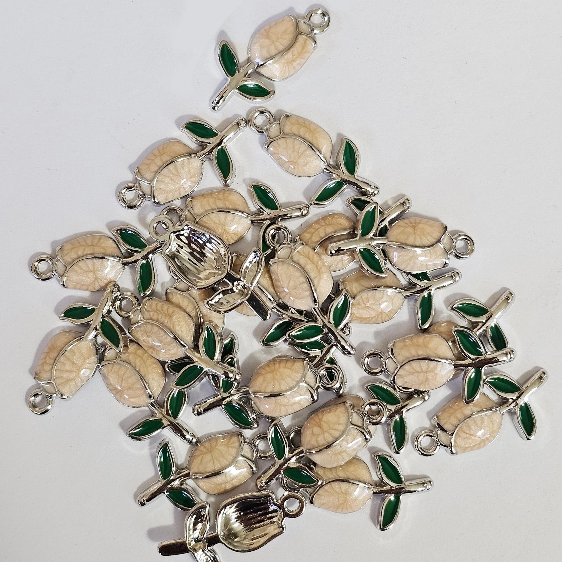 10/30 Pcs Enamel Tulip Flower Silver Gold Tone Charm, Flower Pendant Charms #CM118