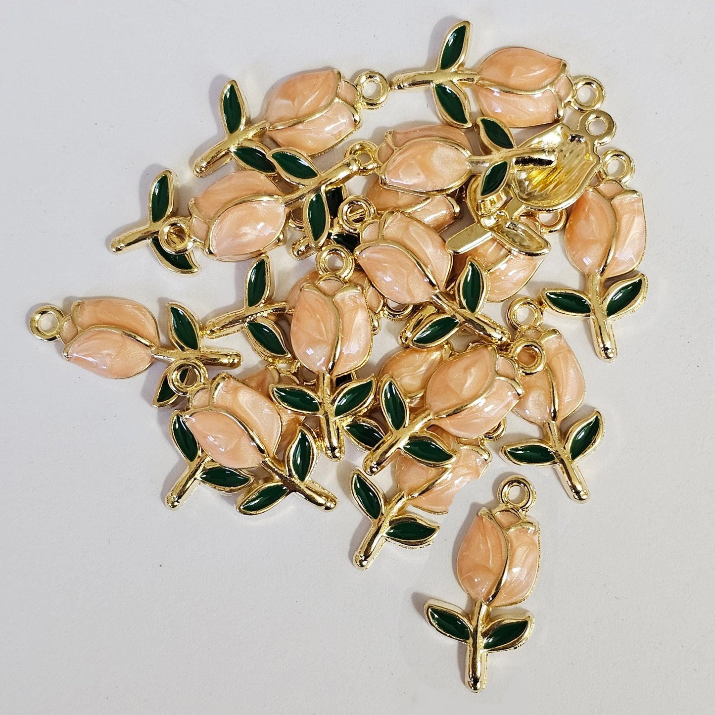 10/30 Pcs Enamel Tulip Flower Silver Gold Tone Charm, Flower Pendant Charms #CM118