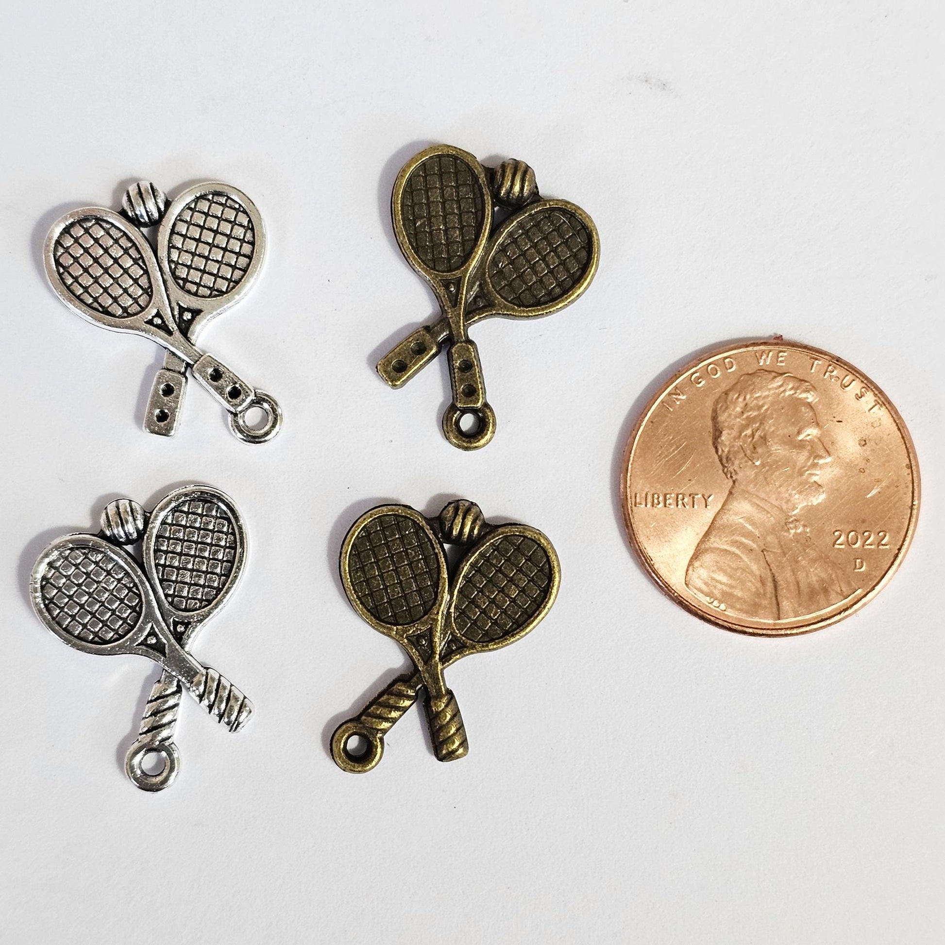 10/25/50 Pcs Tennis Racket Silver Tone Antique Bronze Charms, Racket Ball Pendant Charm #CM122