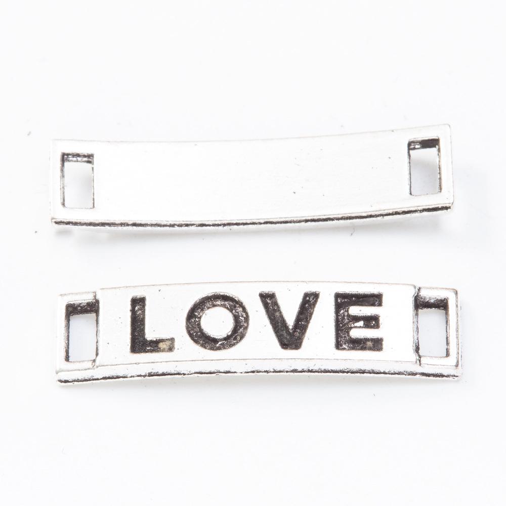 10/25/50 Pcs Silver or Antique Bronze Curved Bracelet Connector Charms, "LOVE" Connector Charm #CM121