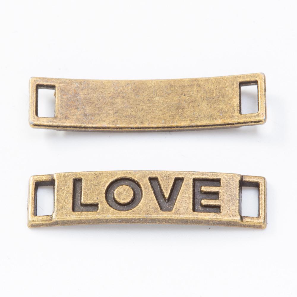 10/25/50 Pcs Silver or Antique Bronze Curved Bracelet Connector Charms, "LOVE" Connector Charm #CM121