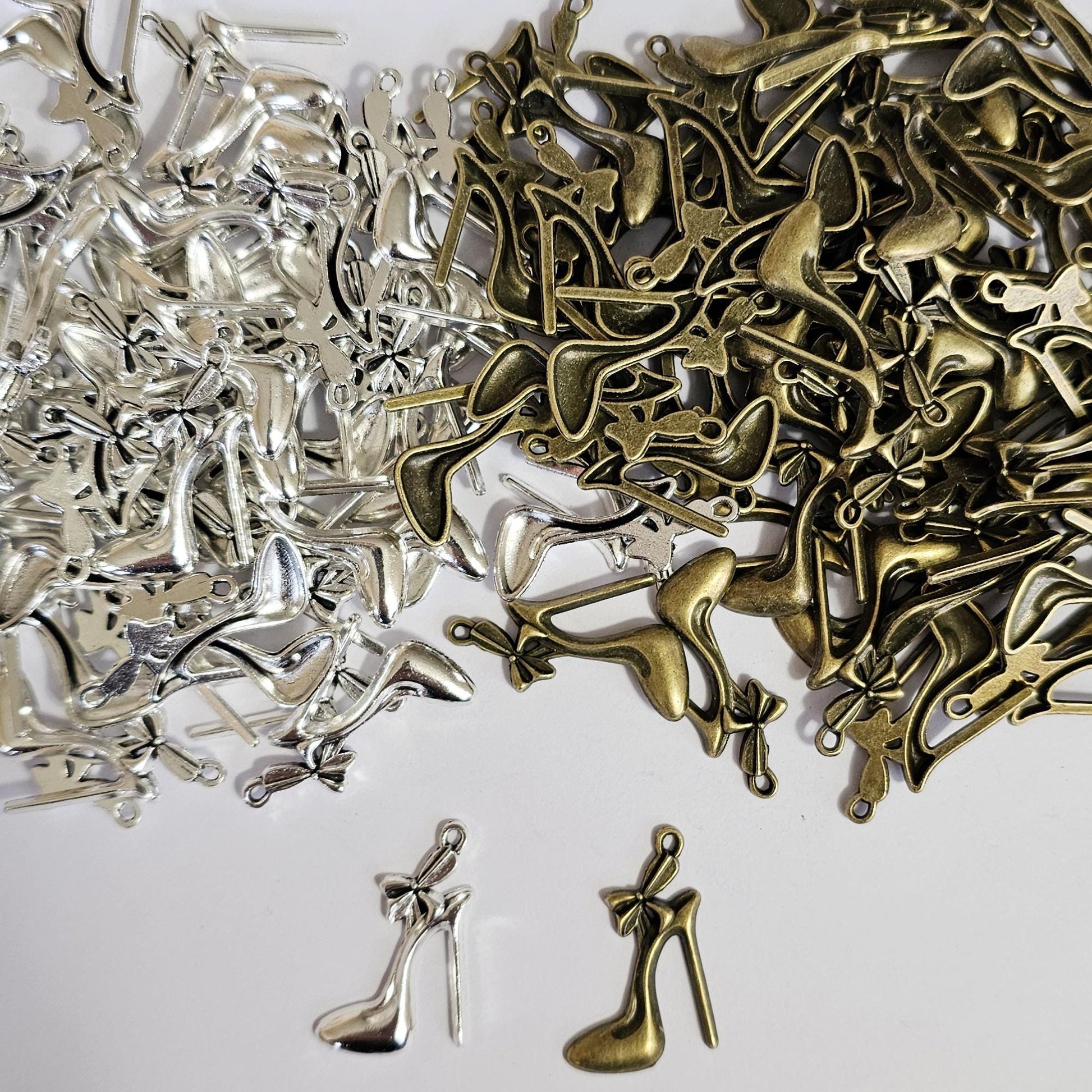 10/25/50 Pcs High Heel Shoe Charm- stiletto heels pendant Shoe Silver or Antique Brass Charms #CM120