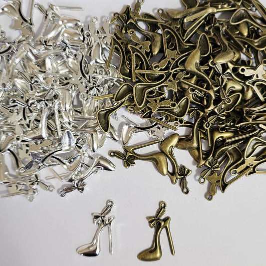 10/25/50 Pcs High Heel Shoe Charm- stiletto heels pendant Shoe Silver or Antique Brass Charms #CM120