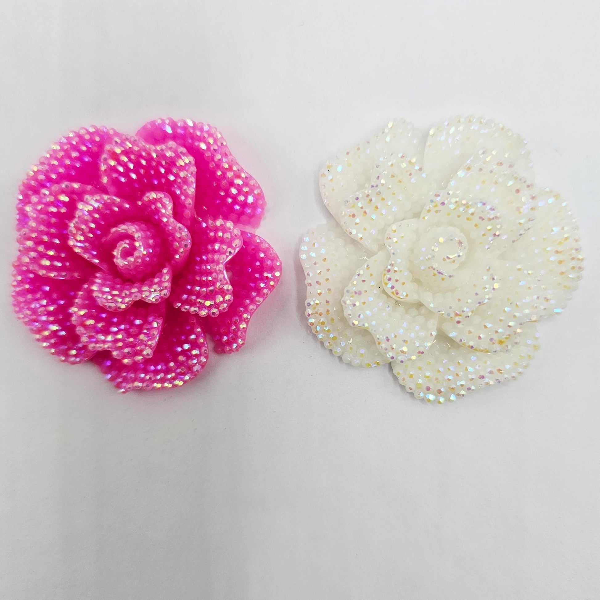 1/5/10 Pcs Large Faux Rhinestone Rose Flower Cabochon Resin Flatback Flower 40mm
