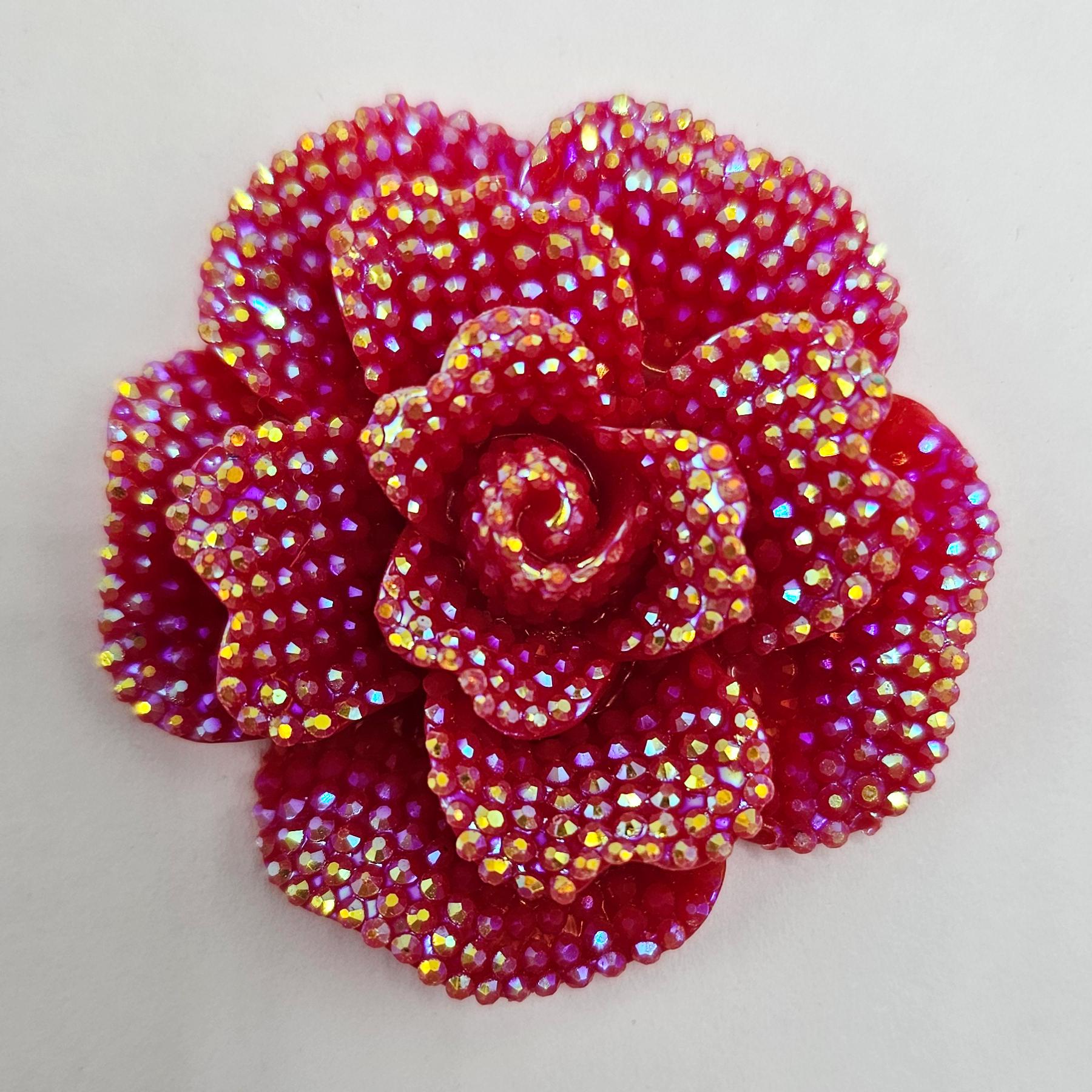 1/5/10 Pcs Large Faux Rhinestone Rose Flower Cabochon Resin Flatback Flower 40mm