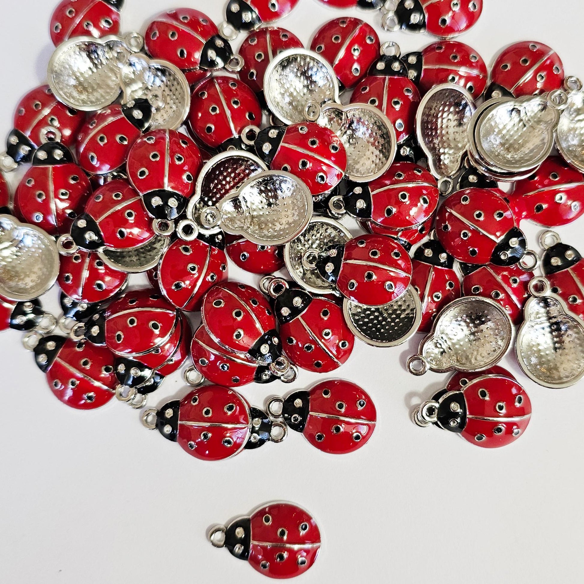 6/15/30 Pcs Ladybugs Enameled Charms Silver Tone Gold Tone Lady Bug Charm #CM115