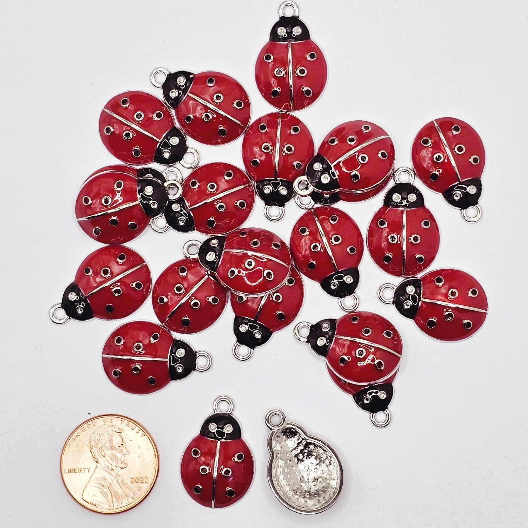6/15/30 Pcs Ladybugs Enameled Charms Silver Tone Gold Tone Lady Bug Charm #CM115