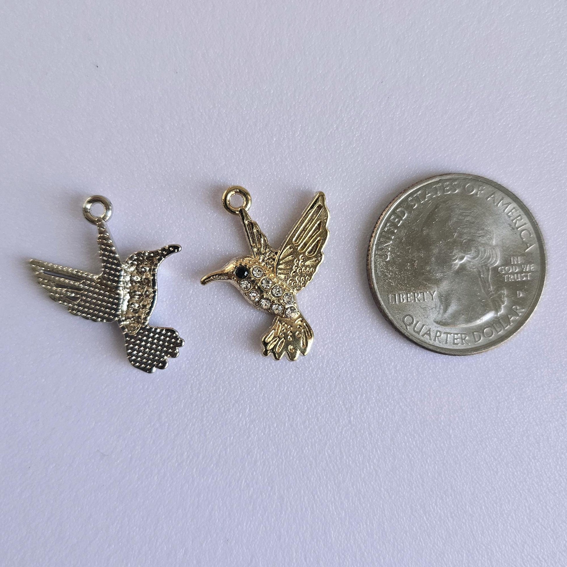 10/25/50 Pcs Hummingbirds Rhinestone Silver Gold Tone Charm, Charms #CM123