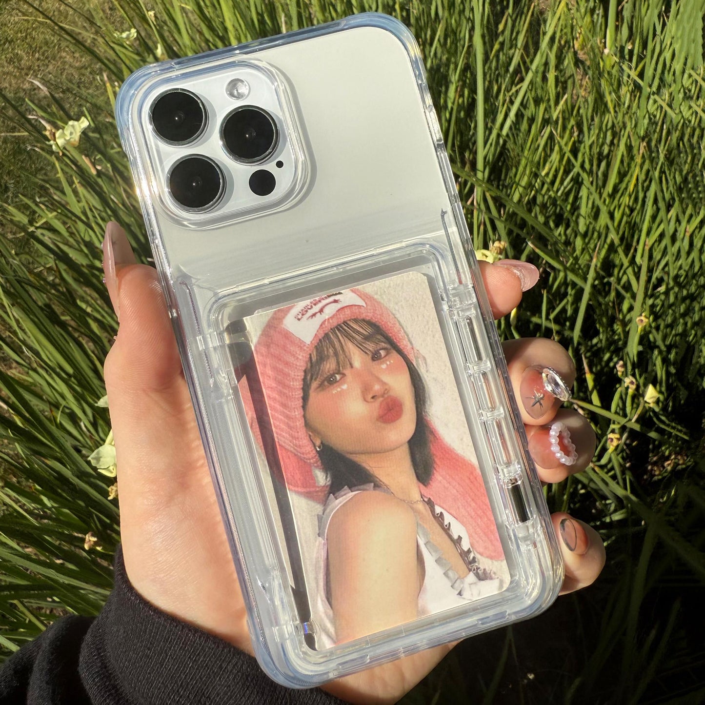 Clear Transparent Photocard Holder Flip Open Cardholder Phone Case iPhone 11/12/13/14/15/16/16e Plus Pro Max
