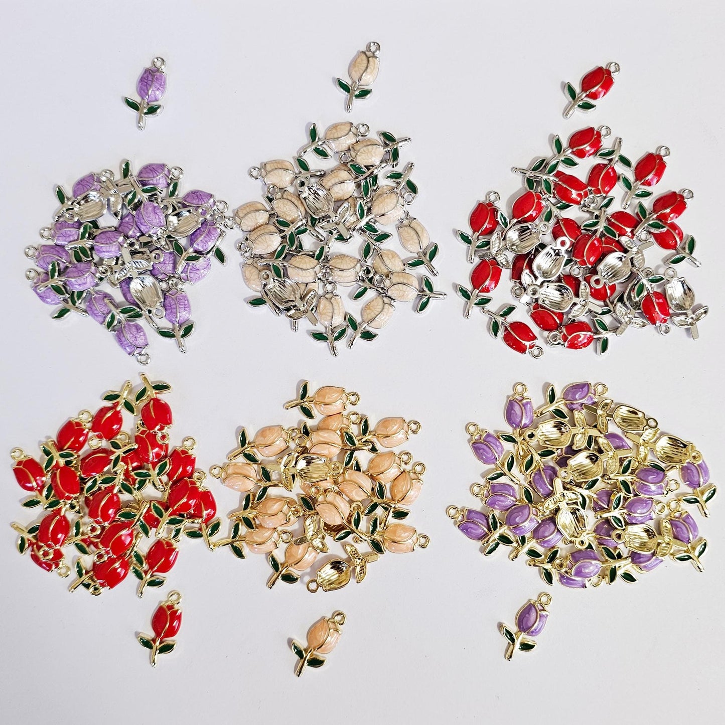10/30 Pcs Enamel Tulip Flower Silver Gold Tone Charm, Flower Pendant Charms #CM118
