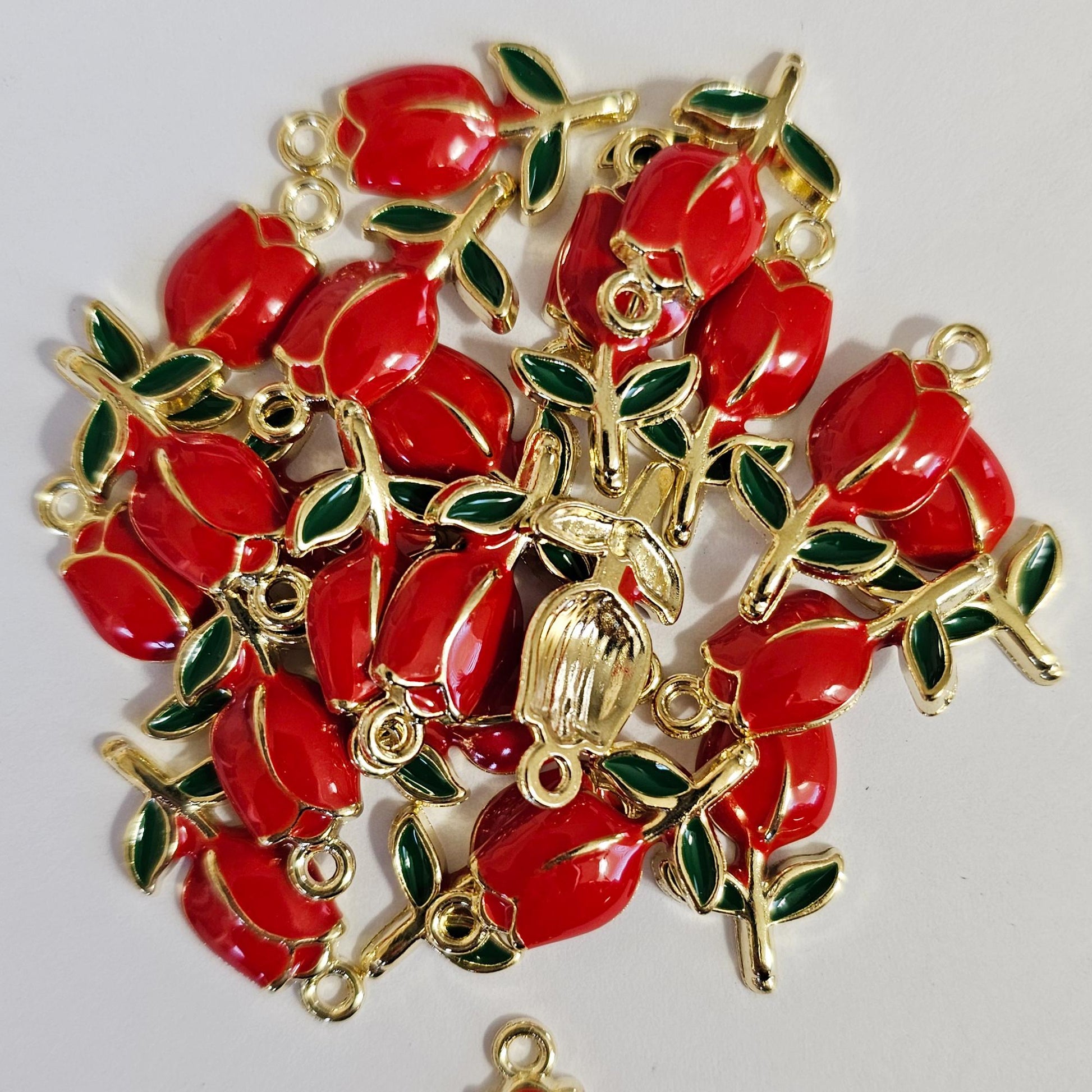 10/30 Pcs Enamel Tulip Flower Silver Gold Tone Charm, Flower Pendant Charms #CM118