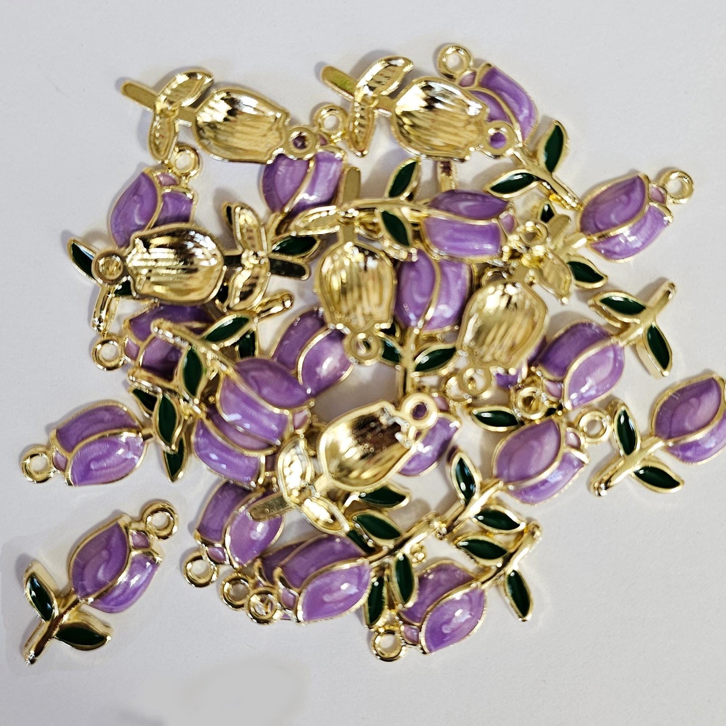 10/30 Pcs Enamel Tulip Flower Silver Gold Tone Charm, Flower Pendant Charms #CM118
