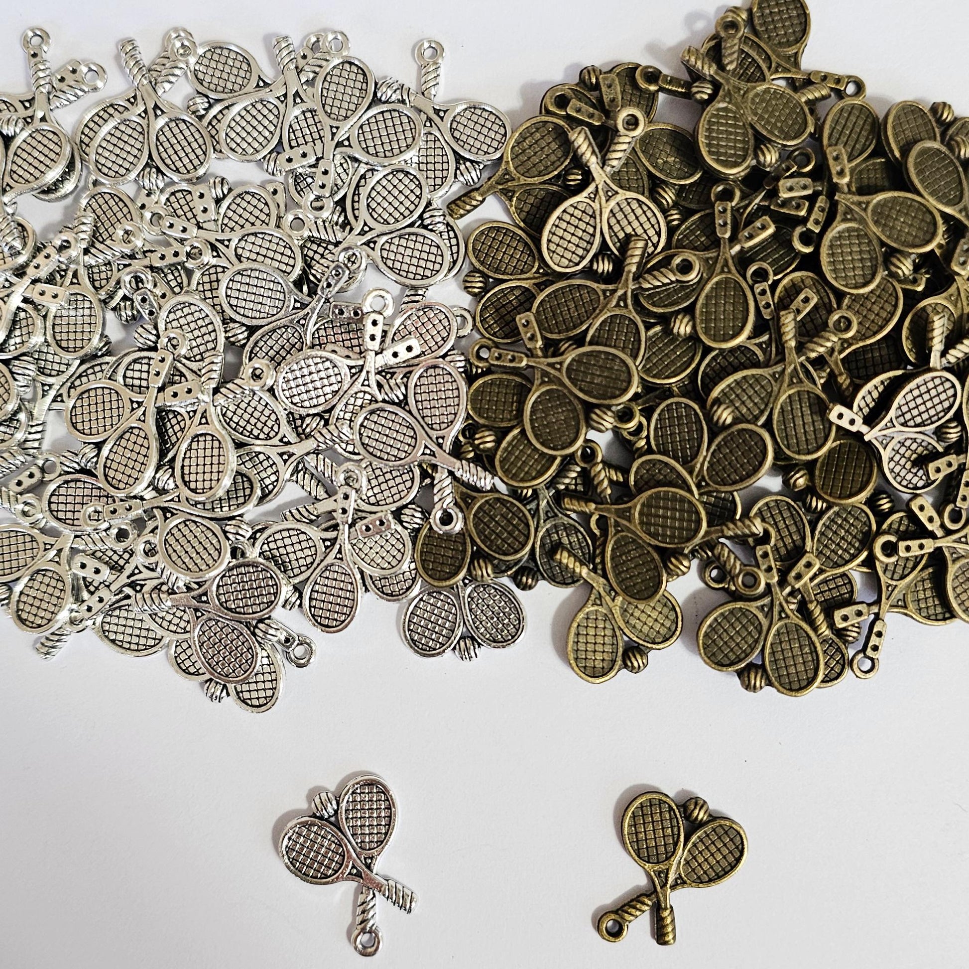 10/25/50 Pcs Tennis Racket Silver Tone Antique Bronze Charms, Racket Ball Pendant Charm #CM122