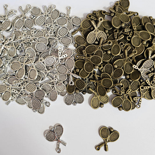 10/25/50 Pcs Tennis Racket Silver Tone Antique Bronze Charms, Racket Ball Pendant Charm #CM122
